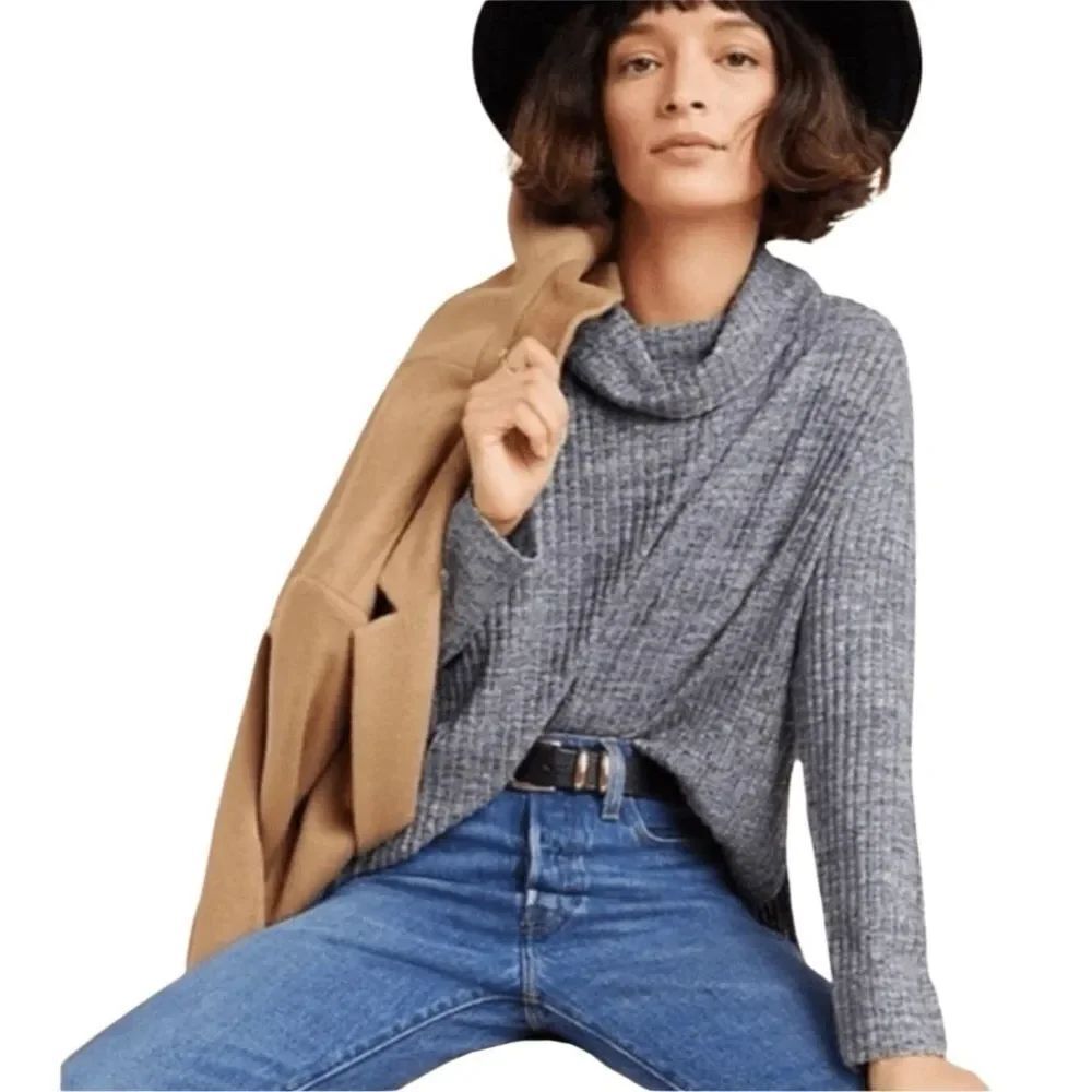 Anthropologie Maeve Grey ribbed cowl neck sweater Size Small